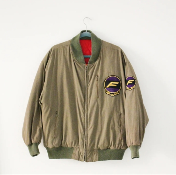 SOLD - Rare Vintage 1980s Green Flight Bomber Jacket with Blue Grass Inc - Picture 2 of 8